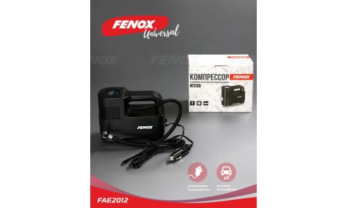 Компрессор автомобильный Fenox, 12В, 10А, 35л/мин, 10атм, длина шланга 50см, с фонариком, арт. FAE2012