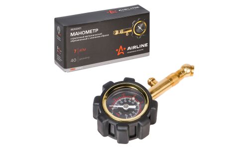 Манометр шинный Airline PRO, аналоговый, 7атм, обрезиненный, с клапаном сброса, арт. AEAS001