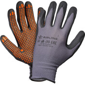Перчатки нейлоновые Airline, с нитриловым покрытием, серый/чёрный/оранжевый цвет, размер XL, 1 пара, арт. ADWG103