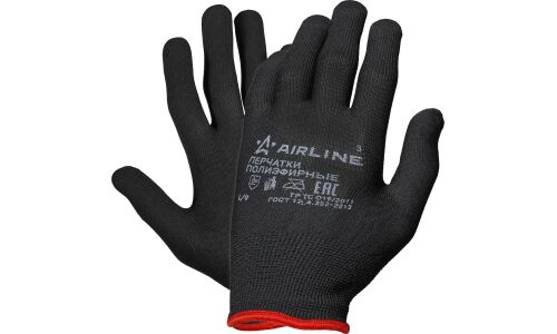 Перчатки полиэфирные Airline, черные, размер L, 1 пара, арт. ADWG006
