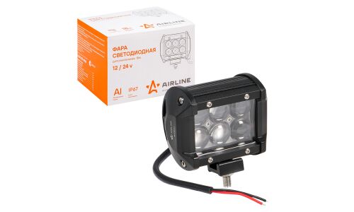 Фара светодиодная (балка) двухрядная, 6 LED 4D линза, 18W, (98х78х65) 12/24V AIRLINE, арт. ALED042