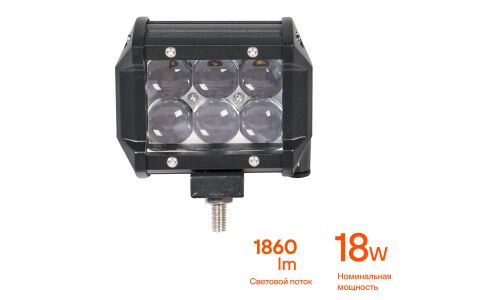 Фара светодиодная (балка) двухрядная, 6 LED 4D линза, 18W, (98х78х65) 12/24V AIRLINE, арт. ALED042