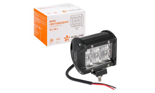 Фара светодиодная (балка) двухрядная, 6 LED 5D линза рабочий свет, 18W, (98х78х65) 12/24V AIRLINE, арт. ALED043