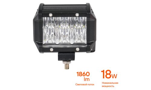 Фара светодиодная (балка) двухрядная, 6 LED 5D линза рабочий свет, 18W, (98х78х65) 12/24V AIRLINE, арт. ALED043