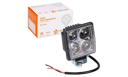 Фара светодиодная квадратная, 4 LED направленный свет, 12W, (76х76х46) 12/24V AIRLINE, арт. ALED001