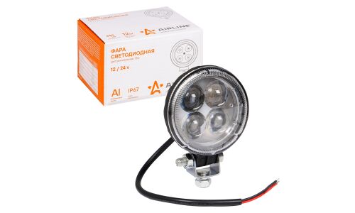 Фара светодиодная круглая, 4 LED направленный свет, 12W, (83х83х51) 12/24V AIRLINE, арт. ALED003