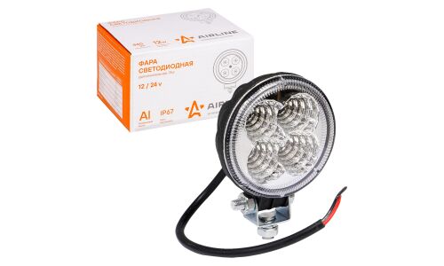 Фара светодиодная круглая, 4 LED рассеянный свет, 12W, (83х83х51) 12/24V AIRLINE, арт. ALED002