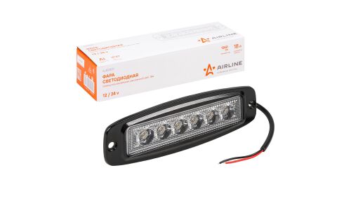 Фара светодиодная прямоугольная врезная, 6 LED рассеянный свет, 18W, (185х60х35) 12/24V AIRLINE, арт. ALED007
