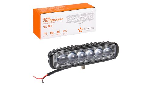 Фара светодиодная прямоугольная, 6 LED 4D линза, 18W, (157х42х40) 12/24V AIRLINE, арт. ALED006