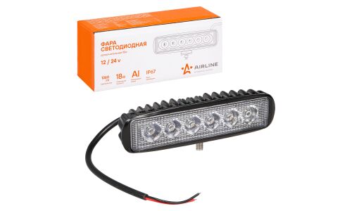 Фара светодиодная прямоугольная, 6 LED направленный свет, 18W, (157х42х40) 12/24V AIRLINE, арт. ALED004