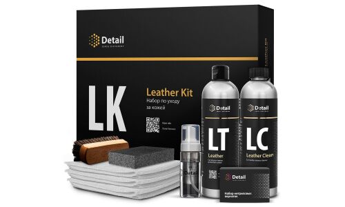 Набор для ухода за кожаным салоном Detail Leather Kit (LK), очиститель, полироль, щётка, губка, салфетки, арт. DT-0171