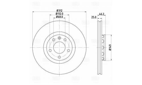 Диск тормозной Trialli, передний, правый/левый, для Audi A4 / A6, 1 шт, арт. DF 180131