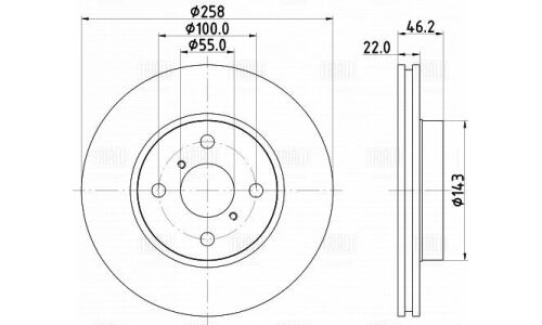 Диск тормозной Trialli, передний, правый/левый, для Toyota Yaris, 1 шт, арт. DF 190202