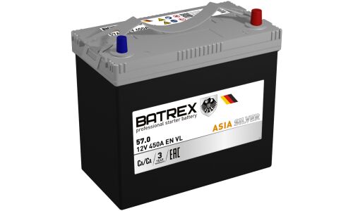 Аккумулятор Batrex Asia Silver 70B24L, 57Ач, CCA 450А, необслуживаемый, арт. 4610082700802