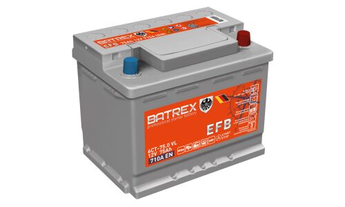Аккумулятор Batrex LN3/L3(H6) L, 75Ач, CCA 710А, обслуживаемый, технология EFB, арт. 4610082700420
