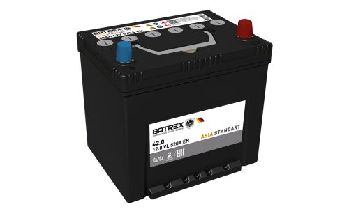 Аккумулятор Batrex Asia Standart 75D23L, 62Ач, CCA 520А, обслуживаемый, арт. 4610082700574