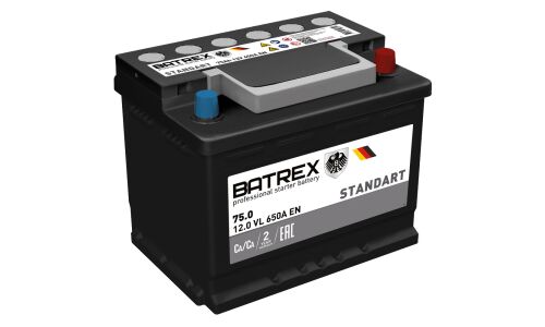 Аккумулятор Batrex Standart L3(H6) L, 75Ач, 650А, обслуживаемый, арт. 4610082700659