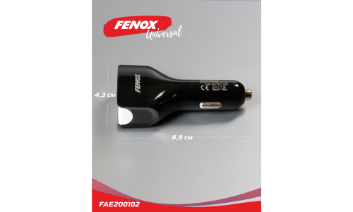 Зарядное устройство в прикуриватель Fenox, 12/24В, 4xUSB (5В, 2.4/3.1А), с подсветкой и функцией быстрой зарядки Quick Charge 3.0, арт. FAE200102