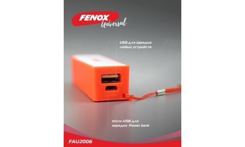 Аккумулятор внешний (Power Bank) Fenox, 1200мАч, вход microUSB, выход USB, 5В, арт. FAU2006