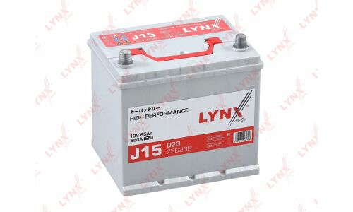 Аккумулятор LYNXauto High Performance 75D23R, 65Ач, CCA 550А, необслуживаемый, арт. J15