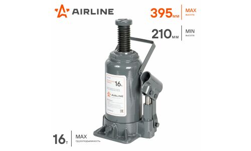 Домкрат гидравлический бутылочный Airline, 16000кг, подъём 210–395мм, арт. AJ-B-16S