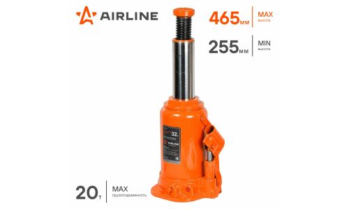 Домкрат гидравлический бутылочный Airline, 32000кг, подъём 255–465мм, арт. AJ-B-32