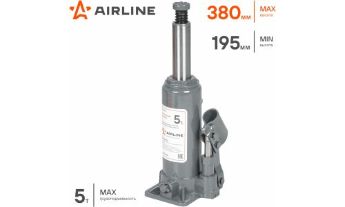 Домкрат гидравлический бутылочный Airline, 5000кг, подъём 195–380мм, арт. AJ-B-05S
