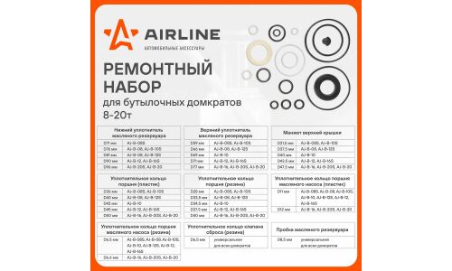 Комплект ремонтный для бутылочных домкратов Airline, универсальный, 8–20т, арт. AJB002