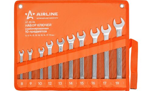 Набор комбинированных ключей Airline, от 8мм до 19мм, в сумке, комплект 10 предметов, арт. AT-10-46