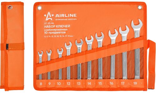 Набор комбинированных ключей Airline, от 8мм до 19мм, в сумке, комплект 10 предметов, арт. AT-10-46