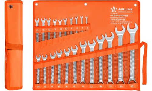 Набор комбинированных ключей Airline, от 6мм до 32мм, в сумке, комплект 22 предмета, арт. AT-22-46