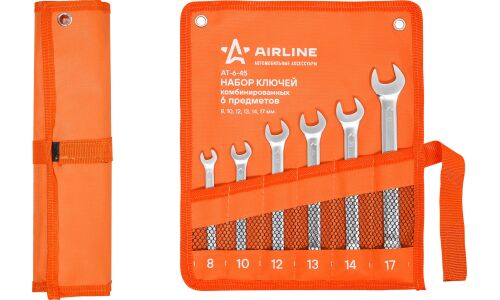 Набор комбинированных ключей Airline, от 8мм до 17мм, в сумке, комплект 6 предметов, арт. AT-6-45