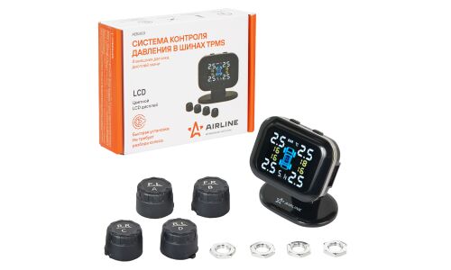 Система контроля давления в шинах TPMS, 4 внеш. датчика, дисплей мини AIRLINE, арт. AEBJ001