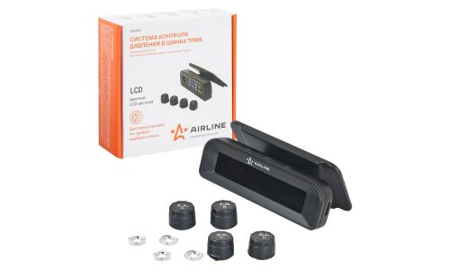 Система контроля давления в шинах TPMS, 4 внеш. датчика, дисплей на лоб. стекло, солнеч. Панель AIRLINE, арт. AEBJ002