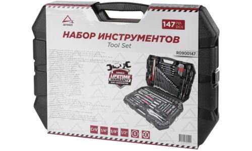 Набор инструментов Arnezi, с трещоткой, под размеры 1/2, 1/4, 3/8", комплект 147 предметов, арт. R0900147