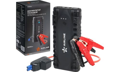 Портативное пусковое устройство Airline, с функцией Power Bank, 12000мАч, 12В, ток пуска 750А, 2хUSB порта, с фонариком, чехол для хранения, арт. AEAB006