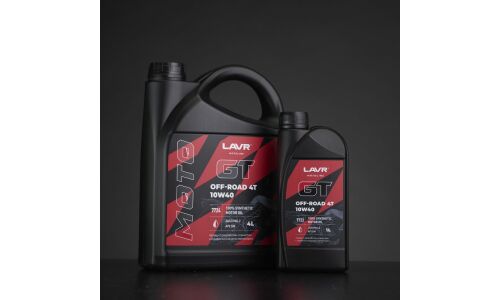 Масло для мотоциклов Lavr Motoline GT Off-Road 4T 10w40, синтетическое, API SM/SL/SJ/SH/SG, JASO MA2, 4-тактное, 4л, арт. Ln7724