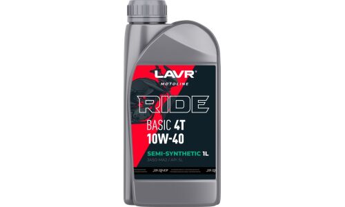 Масло для мотоциклов Lavr Motoline Ride Basic 4T 10w40, полусинтетическое, API SL, JASO MA2, 4-тактное, 1л, арт. Ln7749