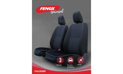 Чехлы-накидки Fenox Prestige, для переднего и заднего ряда, велюр, черный цвет, 3 предмета, арт. FAU1089