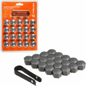 Колпачки на колесные болты/гайки 17 мм, серые матовые, пластик, 20 шт.+ съёмник AIRLINE, арт. AWBN14