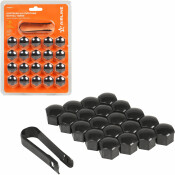 Колпачки на колесные болты/гайки 17 мм, черные глянцевые, пластик, 20 шт.+ съёмник AIRLINE, арт. AWBN04