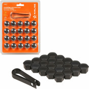 Колпачки на колесные болты/гайки 17 мм, черные матовые, 20 шт.+ съёмник AIRLINE, арт. AWBN11