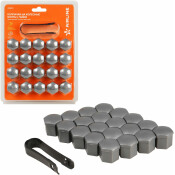 Колпачки на колесные болты/гайки 19 мм, серые матовые, пластик, 20 шт.+ съёмник AIRLINE, арт. AWBN15