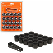 Колпачки на колесные болты/гайки 19 мм, черные глянцевые, пластик, 20 шт.+ съёмник AIRLINE, арт. AWBN05