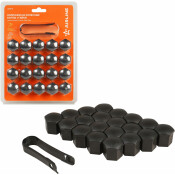 Колпачки на колесные болты/гайки 19 мм, черные матовые, пластик, 20 шт.+ съёмник AIRLINE, арт. AWBN12