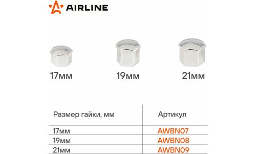 Колпачки на колесные болты/гайки 21 мм, хром, пластик, 20 шт.+ съёмник AIRLINE, арт. AWBN09
