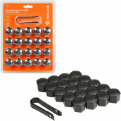 Колпачки на колесные болты/гайки 21 мм, черные матовые, пластик, 20 шт.+ съёмник AIRLINE, арт. AWBN13