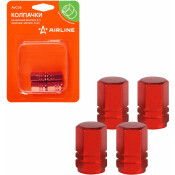 Колпачки на шинный вентиль K-1, красные, металл, 4 шт. AIRLINE, арт. AVC08
