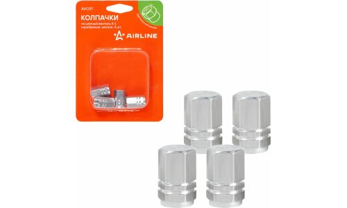 Колпачки на шинный вентиль K-1, серебряные, металл, 4 шт. AIRLINE, арт. AVC07
