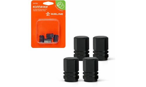 Колпачки на шинный вентиль K-1, черные, металл, 4 шт. AIRLINE, арт. AVC06